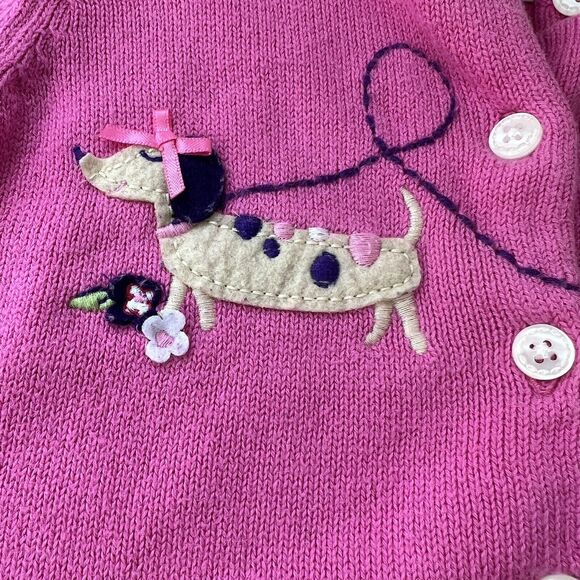 Vintage Hartstrings Baby Pink Dachshund Embroidered Cardigan Sweater 6-9m - Picture 4 of 6